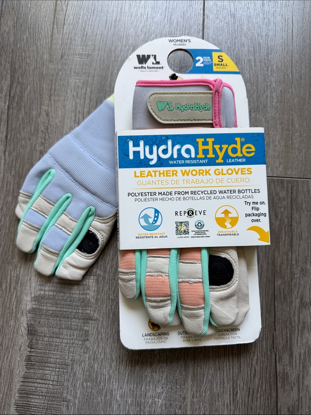 Wells Lamont HydraHyde Women's 2 pack Small Leather Work Gloves - Mint Pink